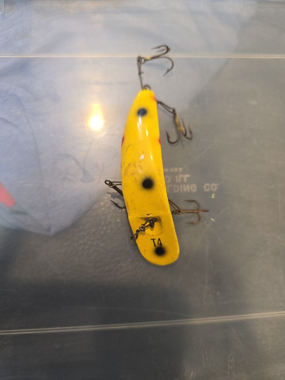 T4 Vintage Tackle T4 Yellow W/ Blk Red Dots Fishing Lure great shape